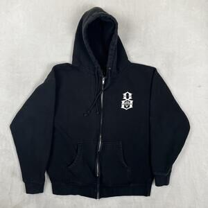 REBEL 8 Hoodie Mens Large Black Full Zip Fleece Sweatshirt Back Graphic Logo
